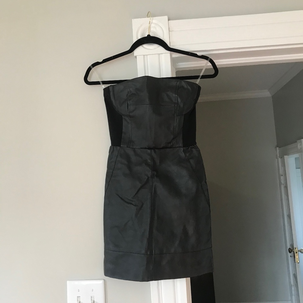 Faux Leather Black Strapless Mini Dress